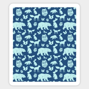 Navy Light Blue Woodland Animals Fox Bear Owl Sticker